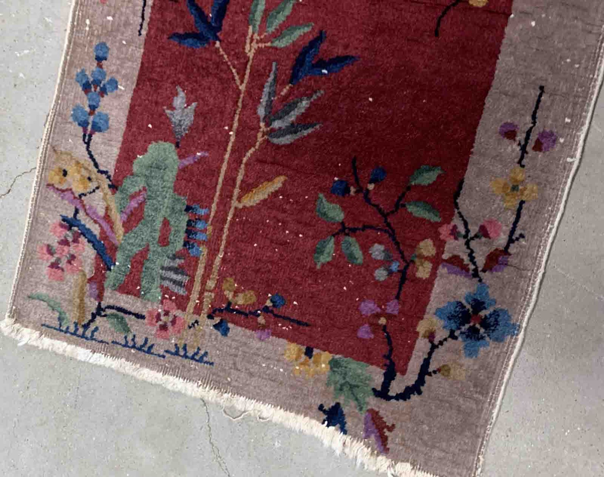 Ancient chinese art deco handmade carpet 64cm x 121cm 1920s