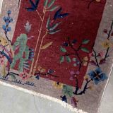 Ancient chinese art deco handmade carpet 64cm x 121cm 1920s