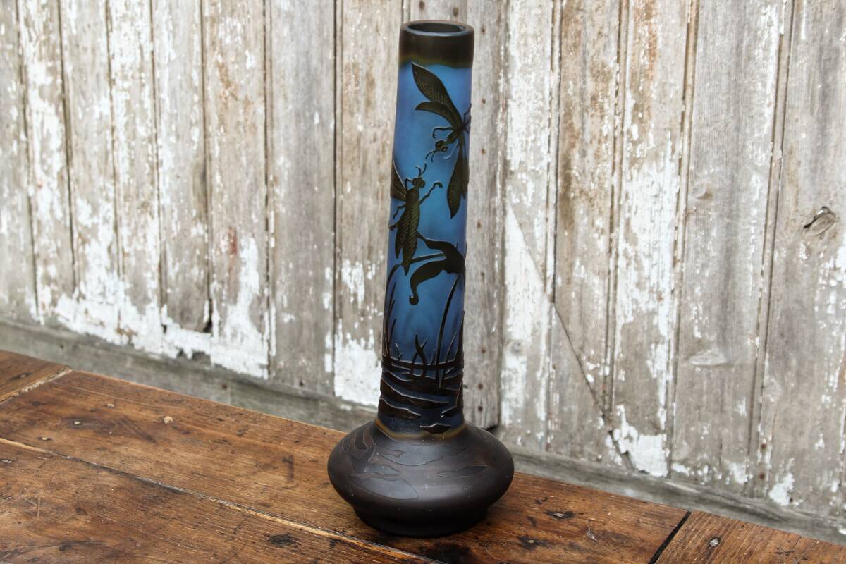 Vase with dragonflies, glass paste, in the style of Gallé