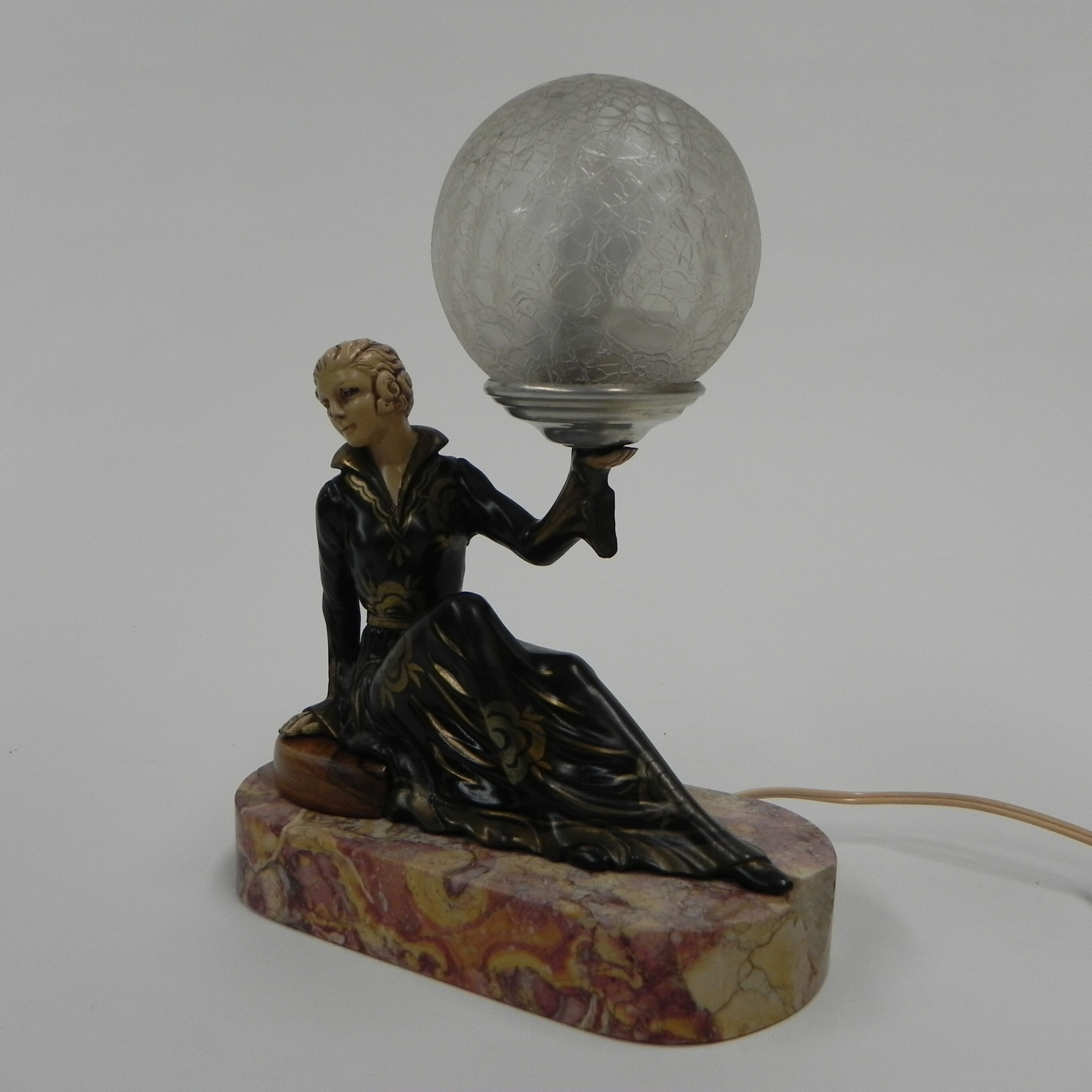 Art deco desk lamp sitting woman with globe