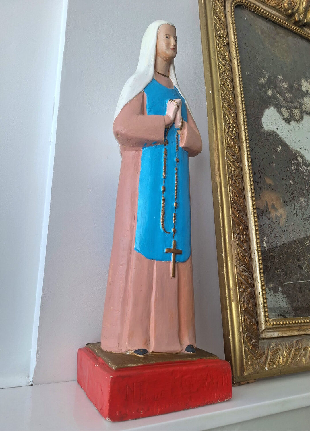 Large antique statue of the Virgin, vintage religious decoration