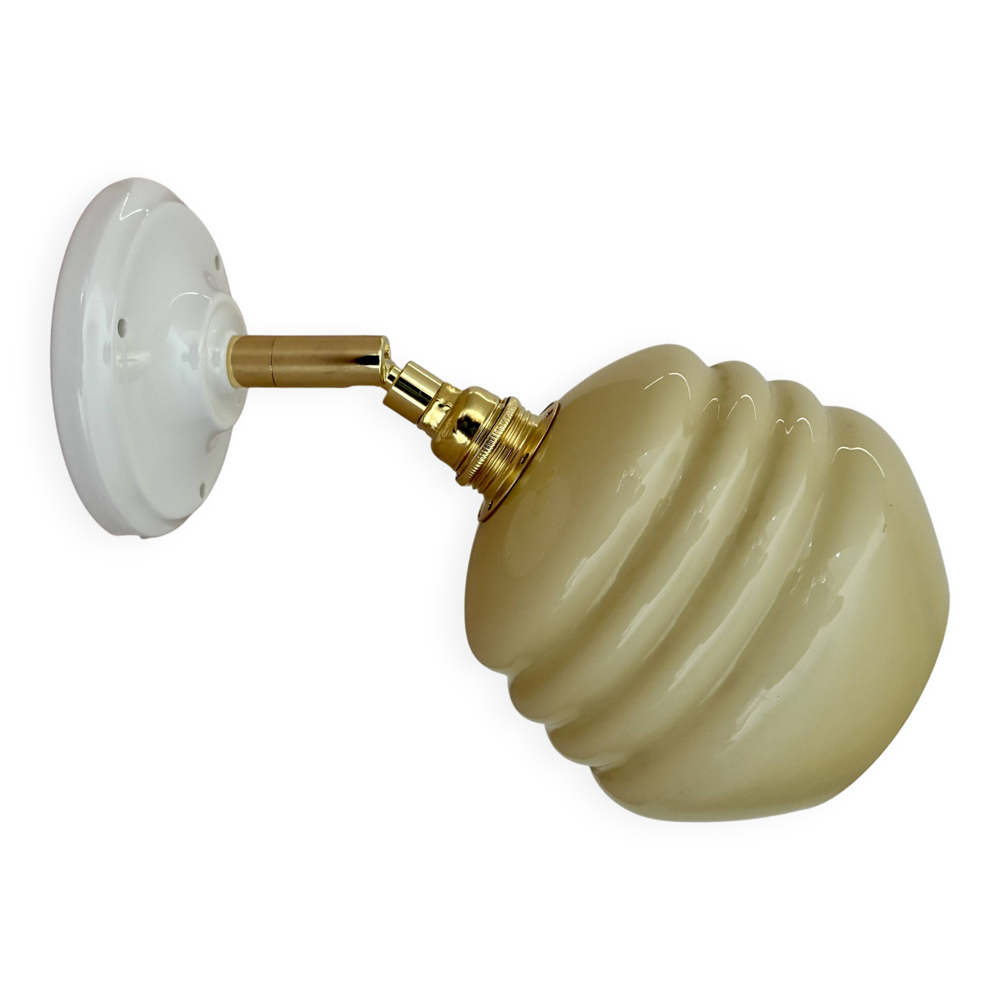 Vintage globe wall lamp in pale yellow opaline