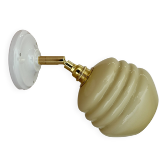 Vintage globe wall lamp in pale yellow opaline