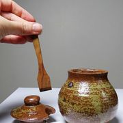 Vintage condiment service in glazed pyrite stoneware, artisanal Baudat La Borne style.