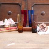 Four handmade colored tall glasses