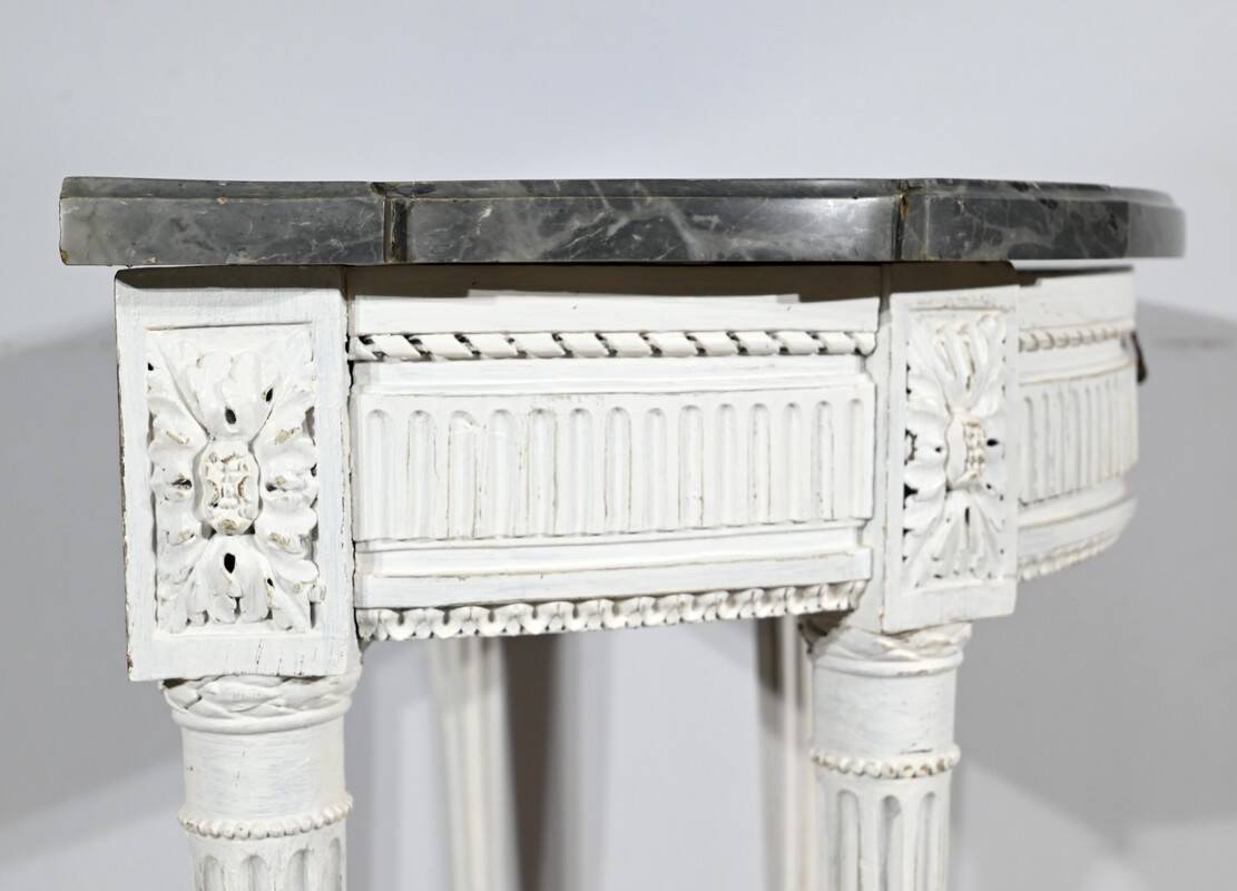 Half-Moon Console in Rechampi Wood, Louis XVI style – Early 19th century