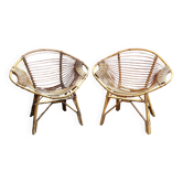 Pair of vintage bamboo and rattan armchairs, Riviera style, 1960s-70s.