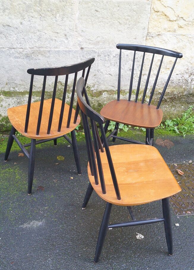 Lot of 3 chairs Fanett by Ilmari Tapiovaara 1960