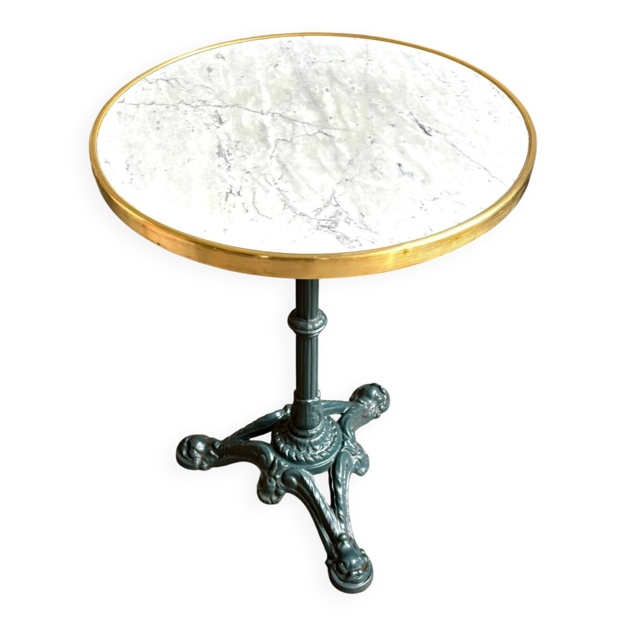 Bistro table in marble and green cast iron ⌀ 50.5 cm