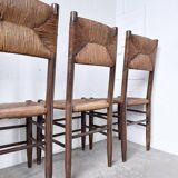 Set of 6 straw and oak Beauche chairs.