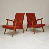 Pair of Uluv red Eastern Bloc armchairs, 1960s