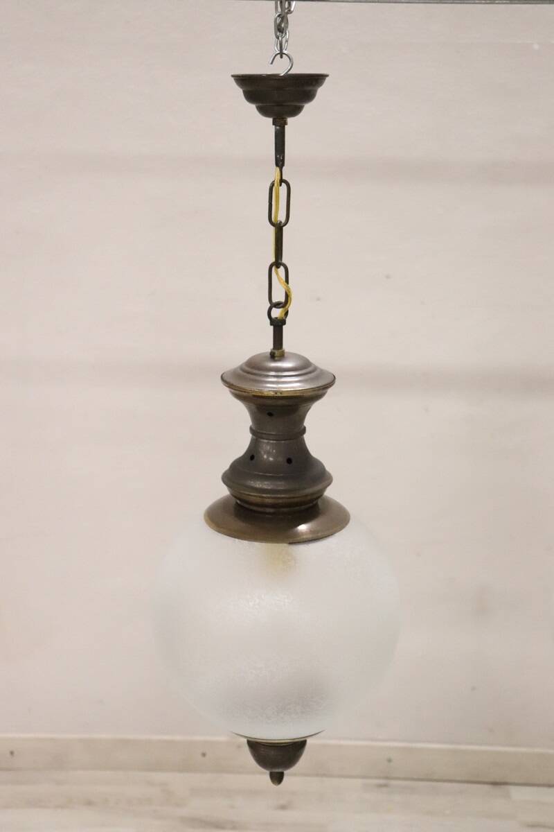 Brass and Glass Pendant Lamps, 1960s, Set of 3