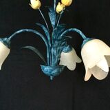Lustre 3 lumières bleu à fleurs