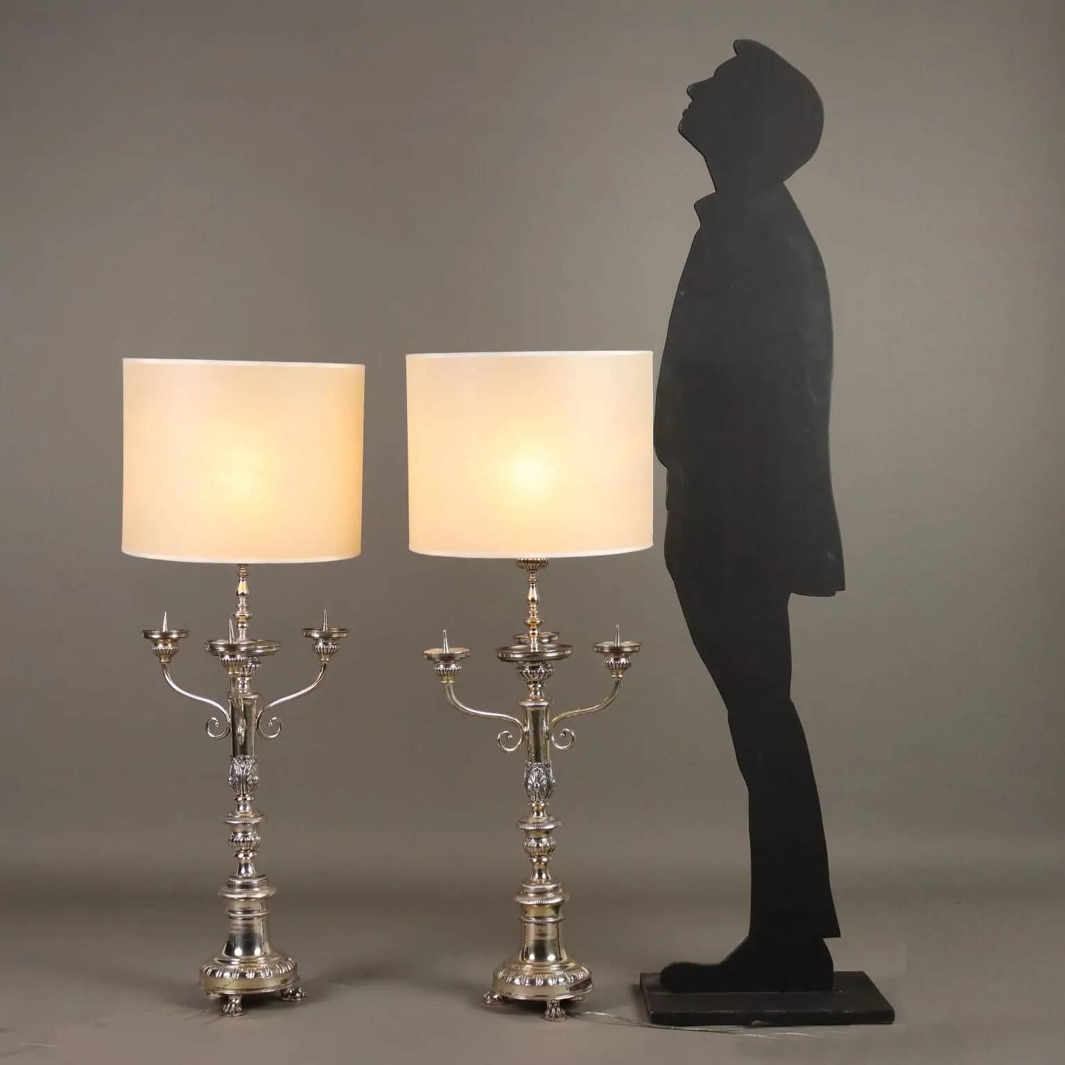 Pair of antique silver-plated candelabra, Italy, 20th century