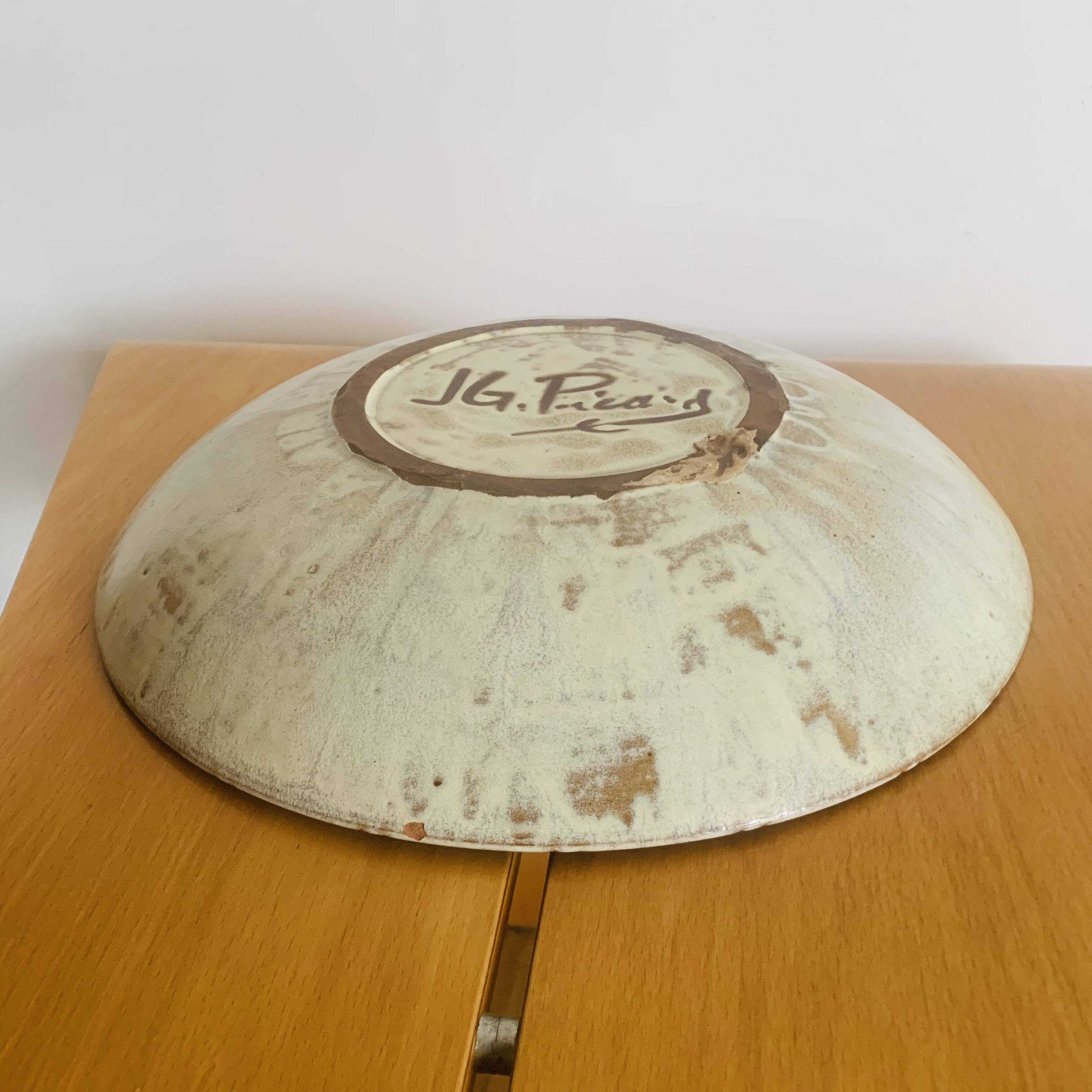 Large glazed ceramic dish by J.G. Picard, 1960s-70s.