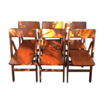 6 chairs folding vintage beech honey around 1960