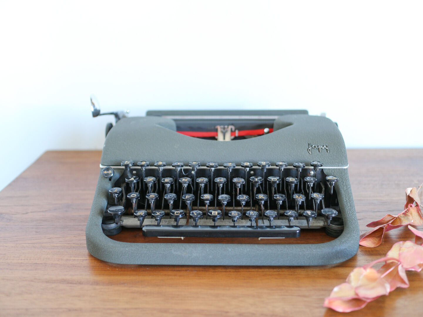 Japy grey-green typewriter with crate
