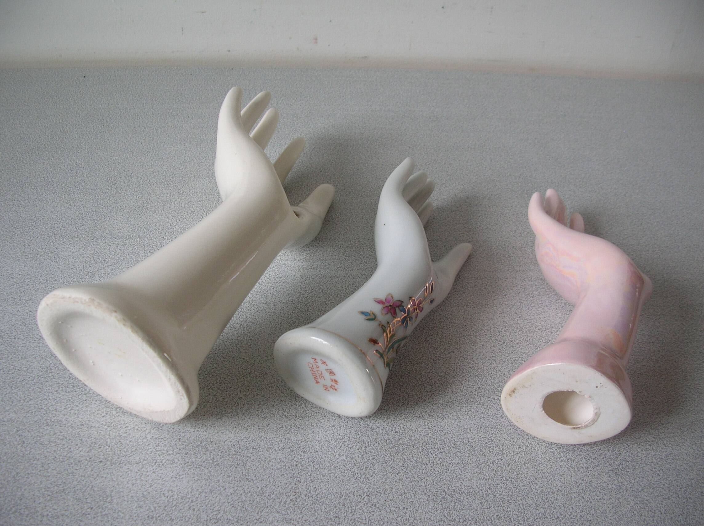 Set of 3 hands n ceramic porcelain ring sizer soliflore deco retro vintage