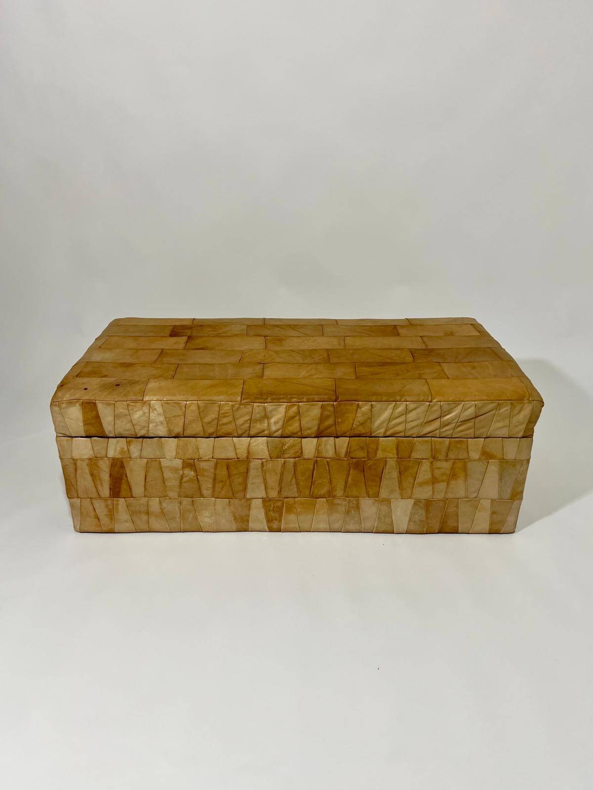 De Sede style storage bench, leather patchwork, 1970s design