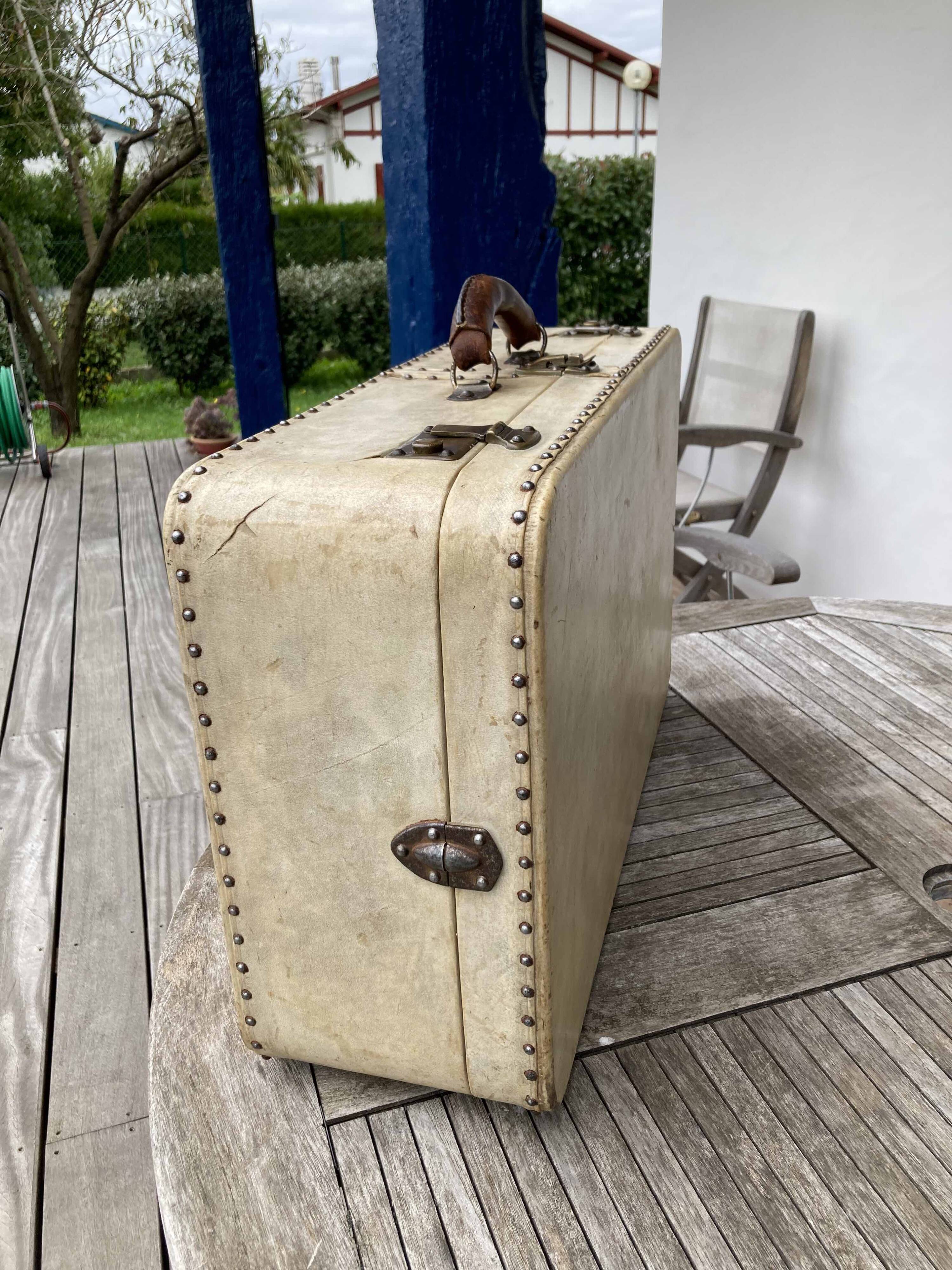 Vintale white leather suitcase