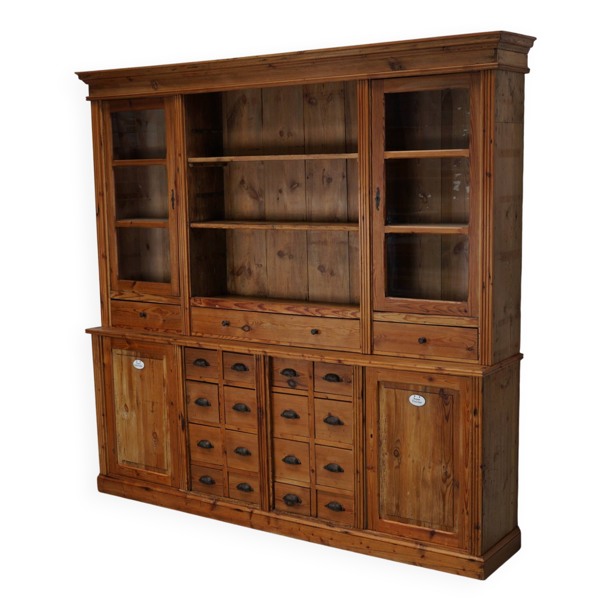 Large Antique German Pine Apothecary Cabinet / Vitrine early 20th Century