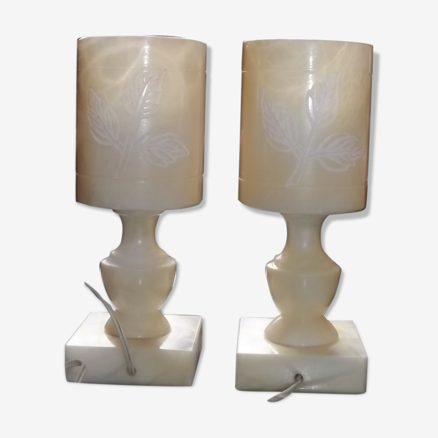 Set de 2 petites lampes de chevet en albâtre 1960 vintage | Selency