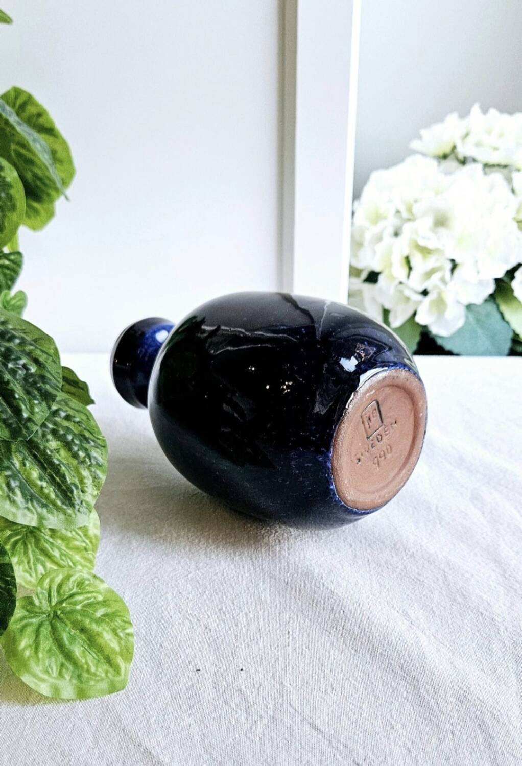 Vintage Blue Ceramic Vase by Jie in Sweden