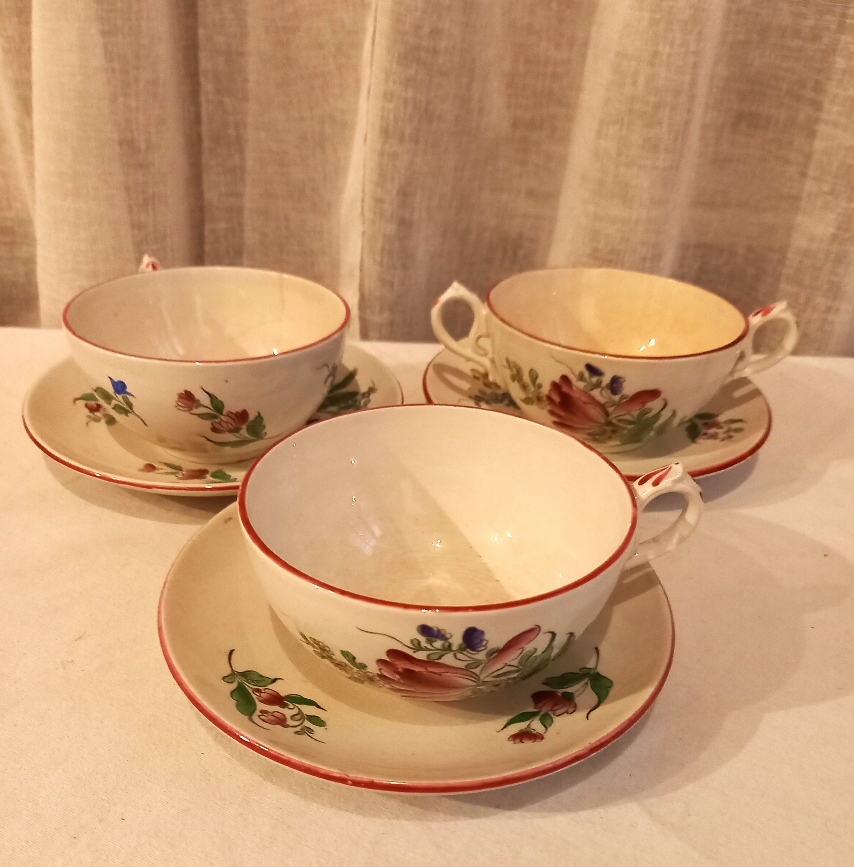 Set of 3 breakfast of the porcelain service Lunéville flowers, early twentieth century