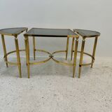 Table basse néoclassique en laiton et verre fumé, 1970