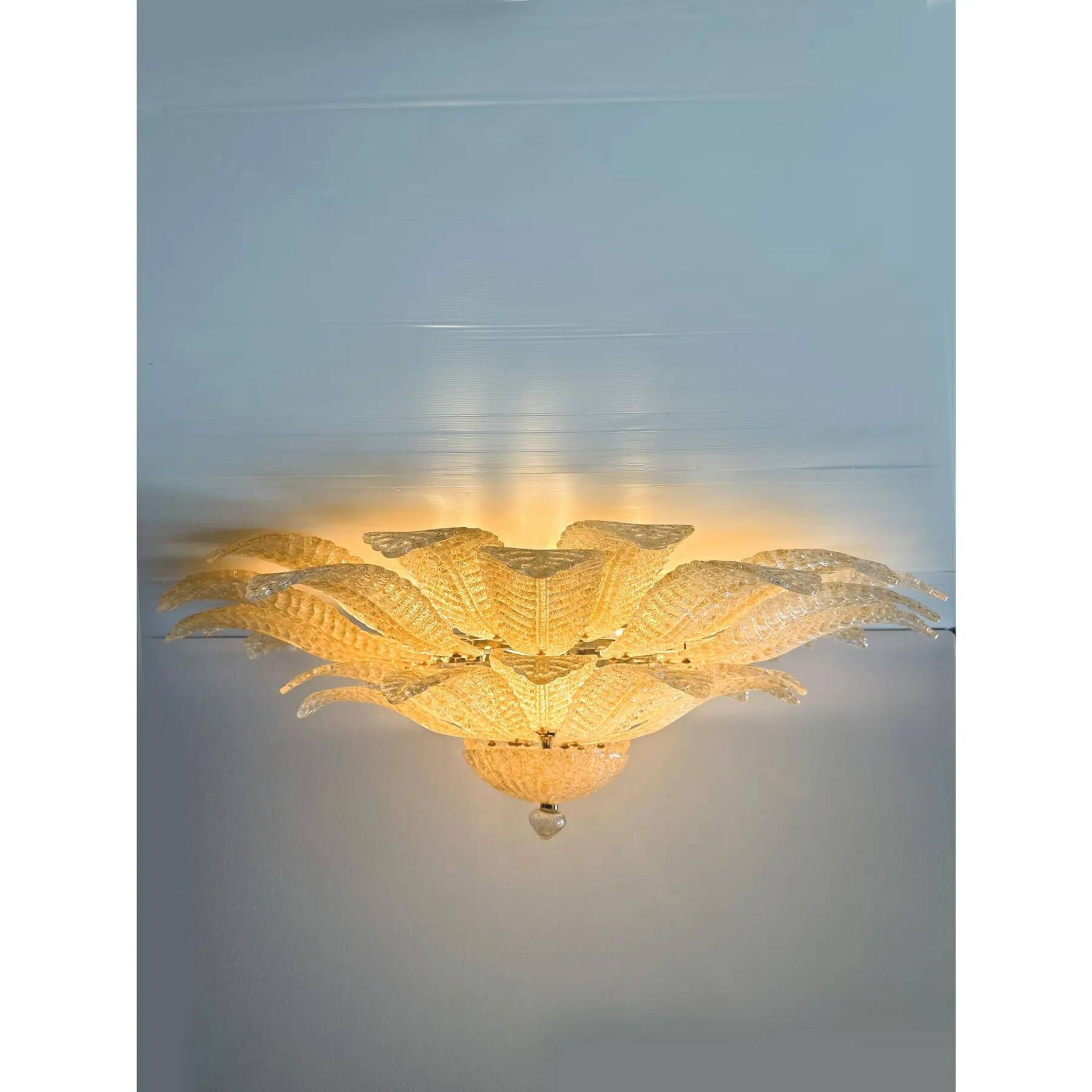 Luxury Venetian Amber ” Leaves Graniglia” Murano Glass Flush Mount