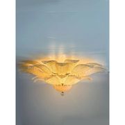 Luxury Venetian Amber ” Leaves Graniglia” Murano Glass Flush Mount
