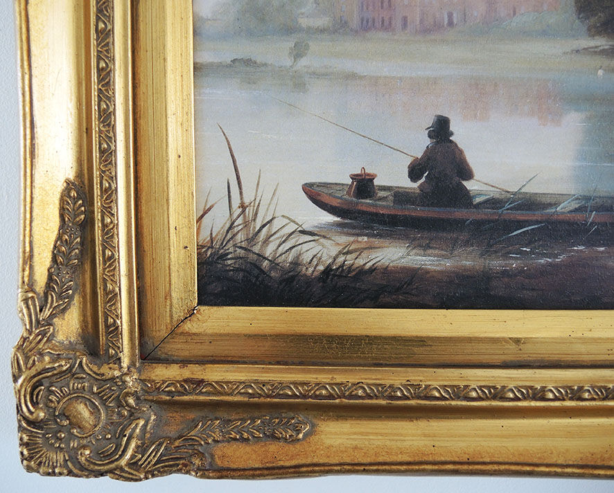 Old oil painting – the castle – gilded wood frame – barj-buzzoni collection