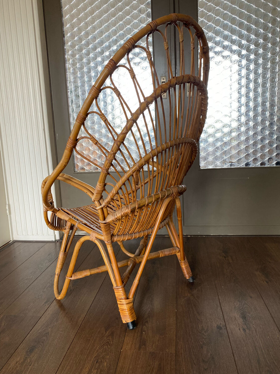 Fauteuil en rotin et bambou du milieu du siècle, années 1950