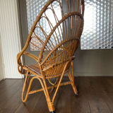 Fauteuil en rotin et bambou du milieu du siècle, années 1950
