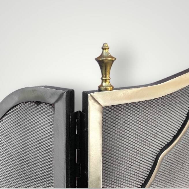 Antique brushed steel and brass fireplace screen – foldable – 1960s