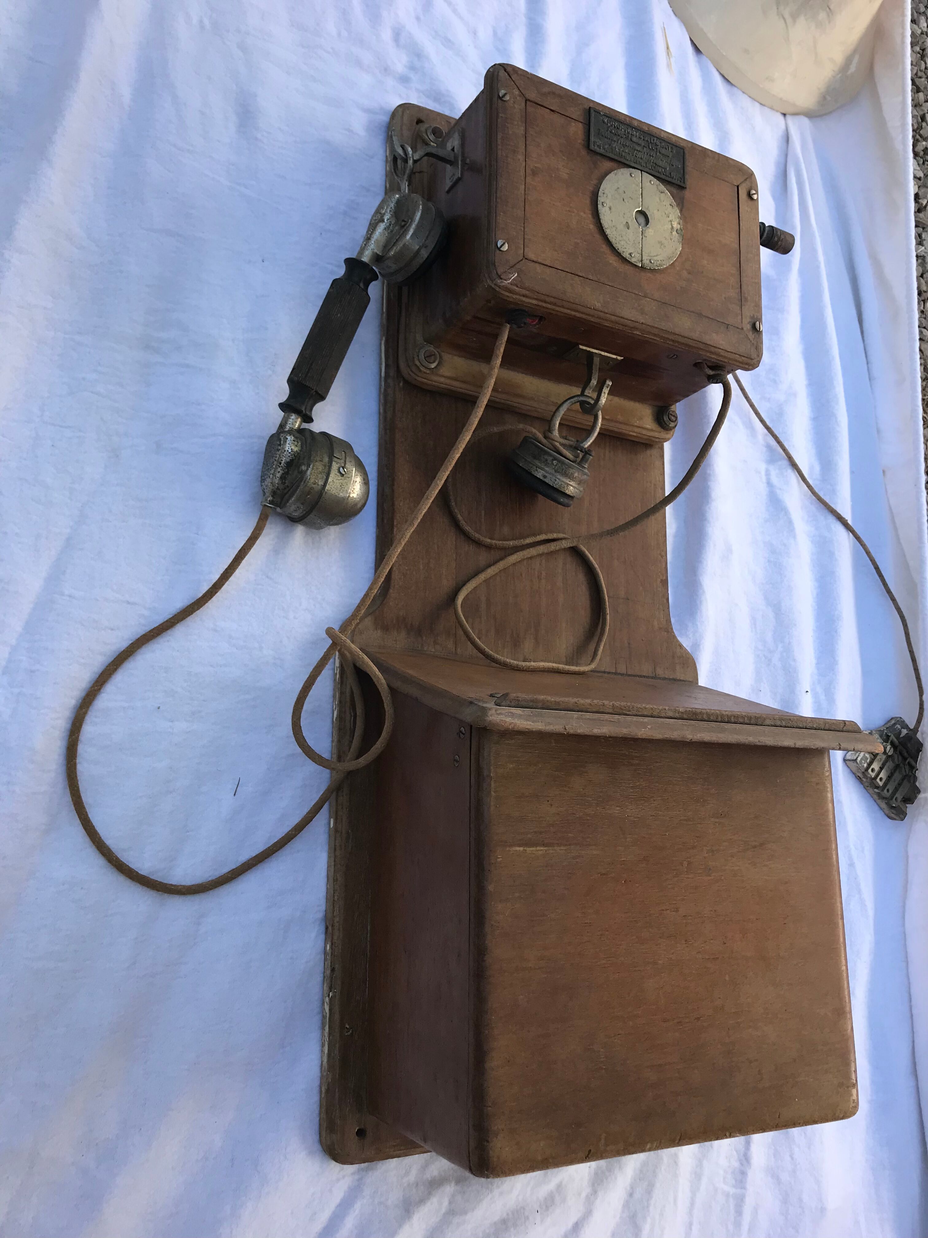Wooden wall telephone, old, 1930