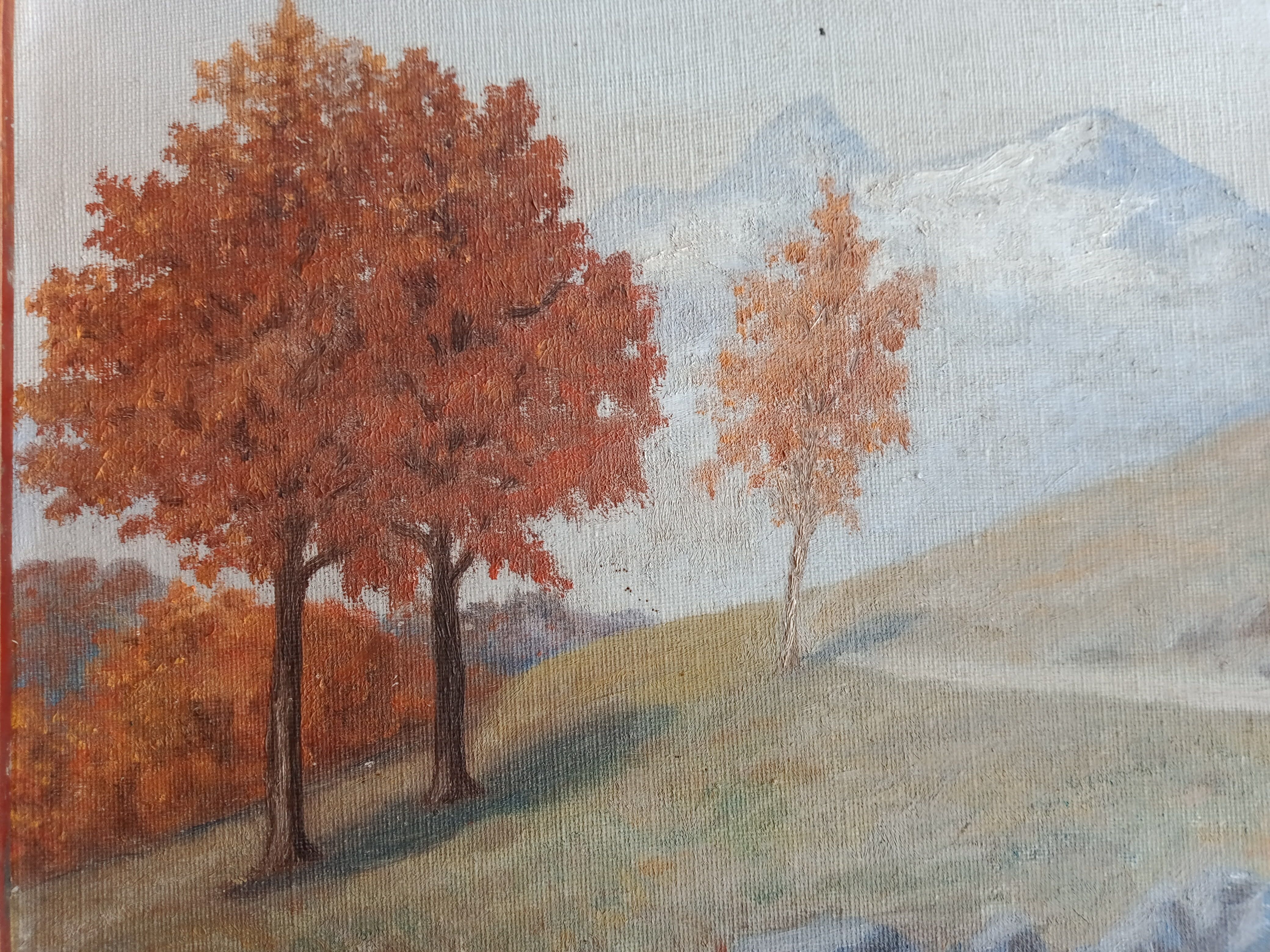 oil on canvas painting dated mountain landscape signed