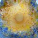 Art deco tulip in speckled glass paste, blue base, signed muller frères lunéville