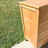 4-drawer chest of drawers in light oak with herringbone pattern from the 60s
