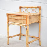 Rattan bedside table, wicker nightstand, end of sofa, interior decoration