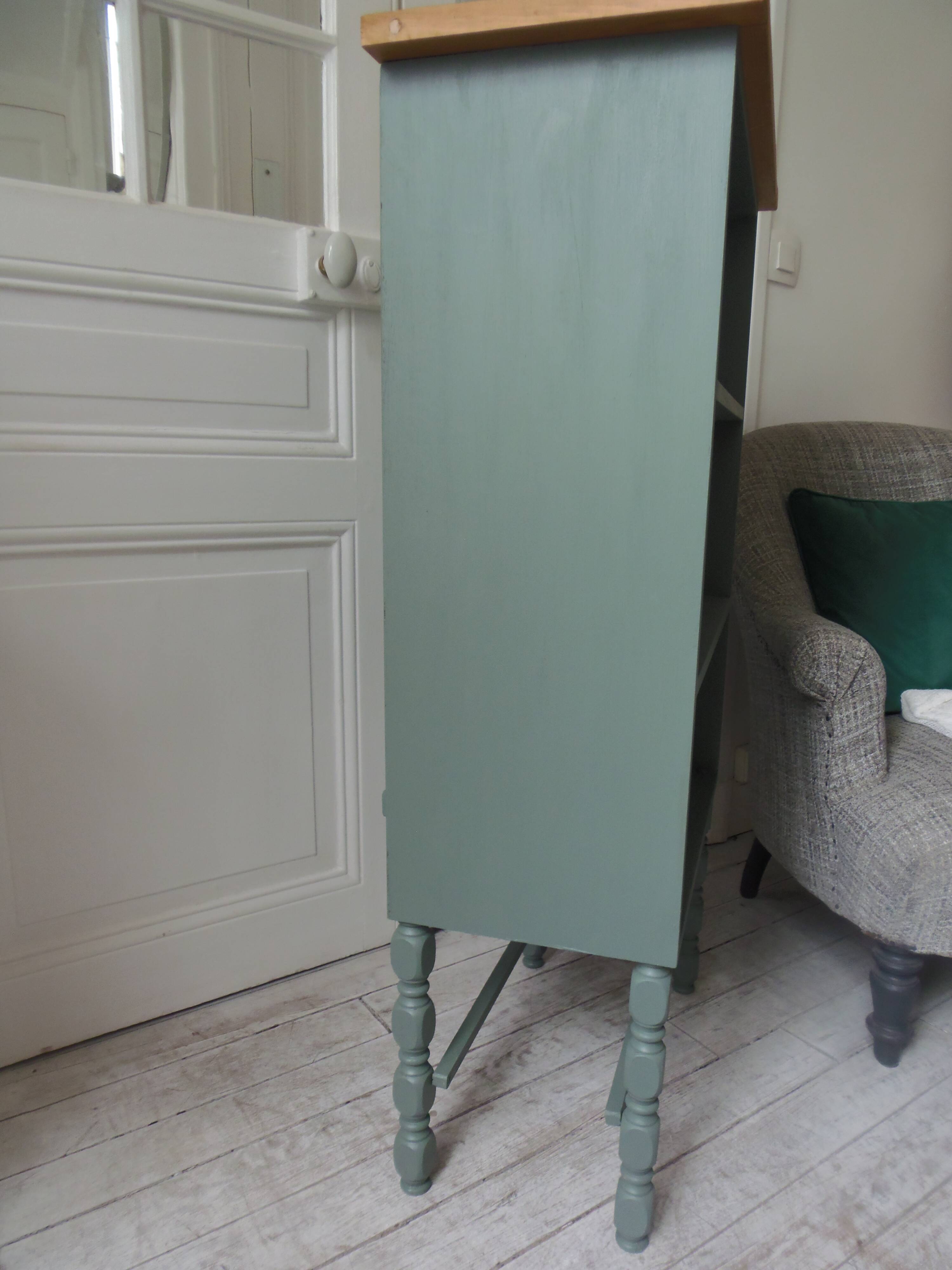 Small vintage bookcase enhanced in smoky green