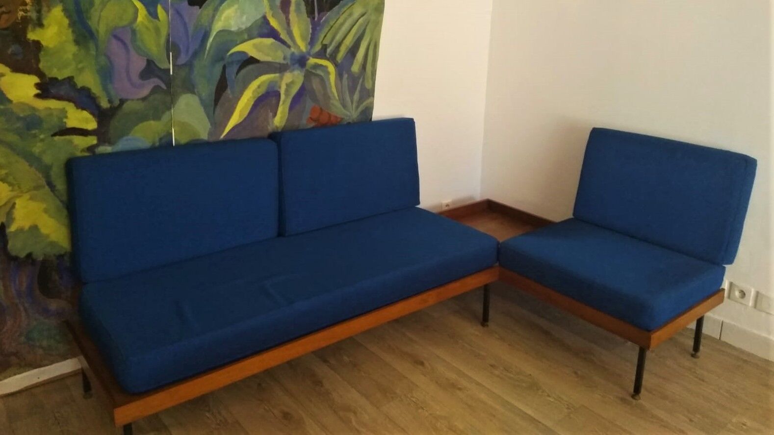 Daybed bench sofa angle teak and Scandinavian rosewood