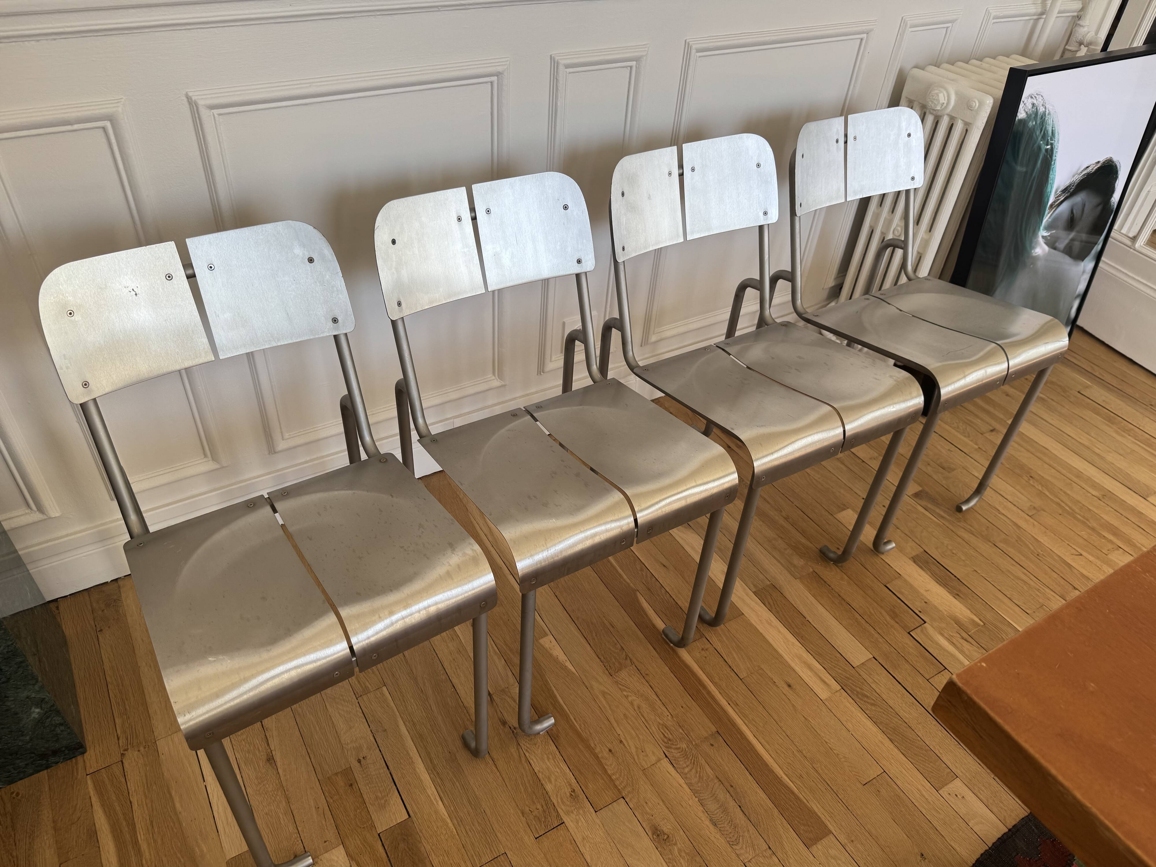 Postmodern Architectural Chairs in Stainless Steel, France, 1980