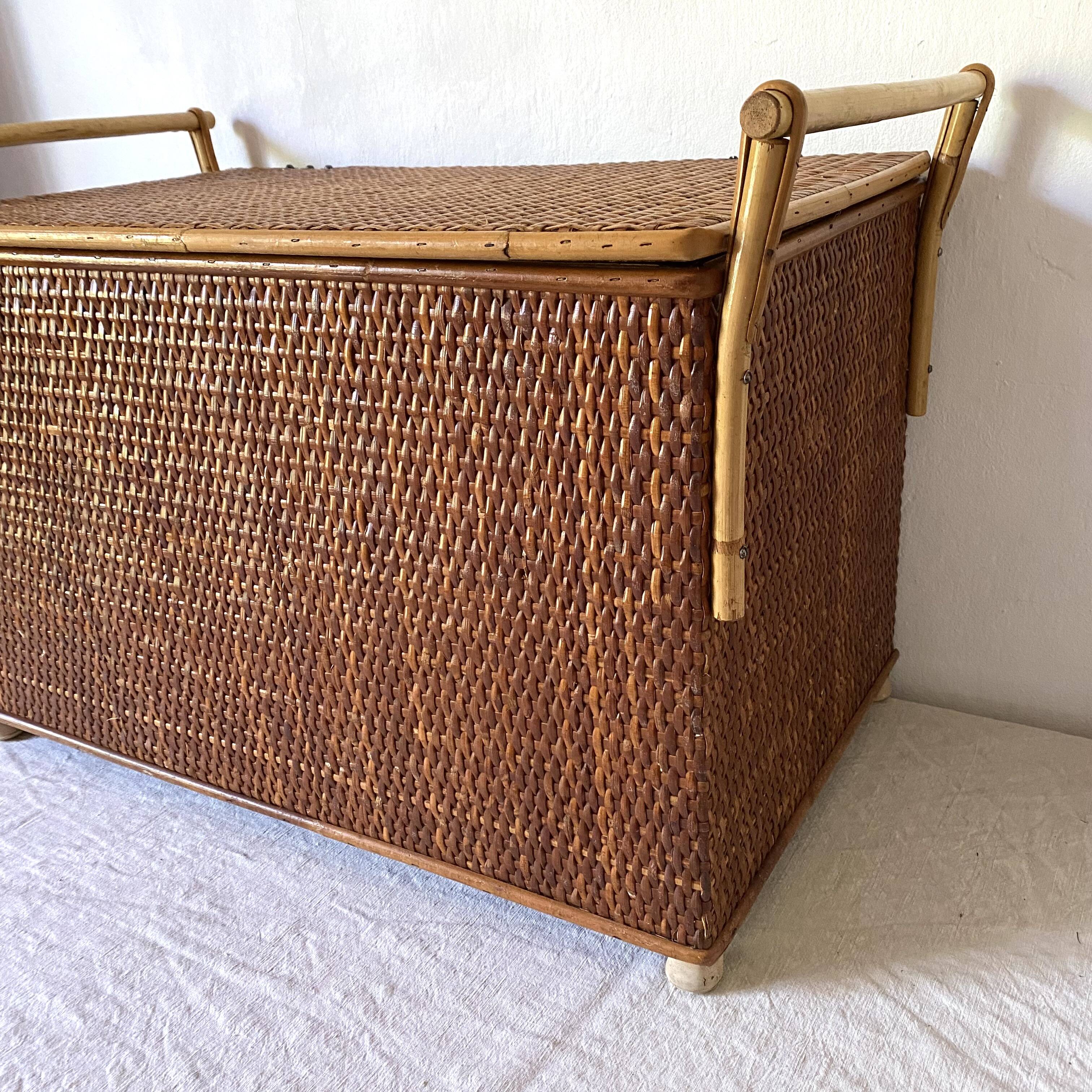 Vintage rattan cane bench chest