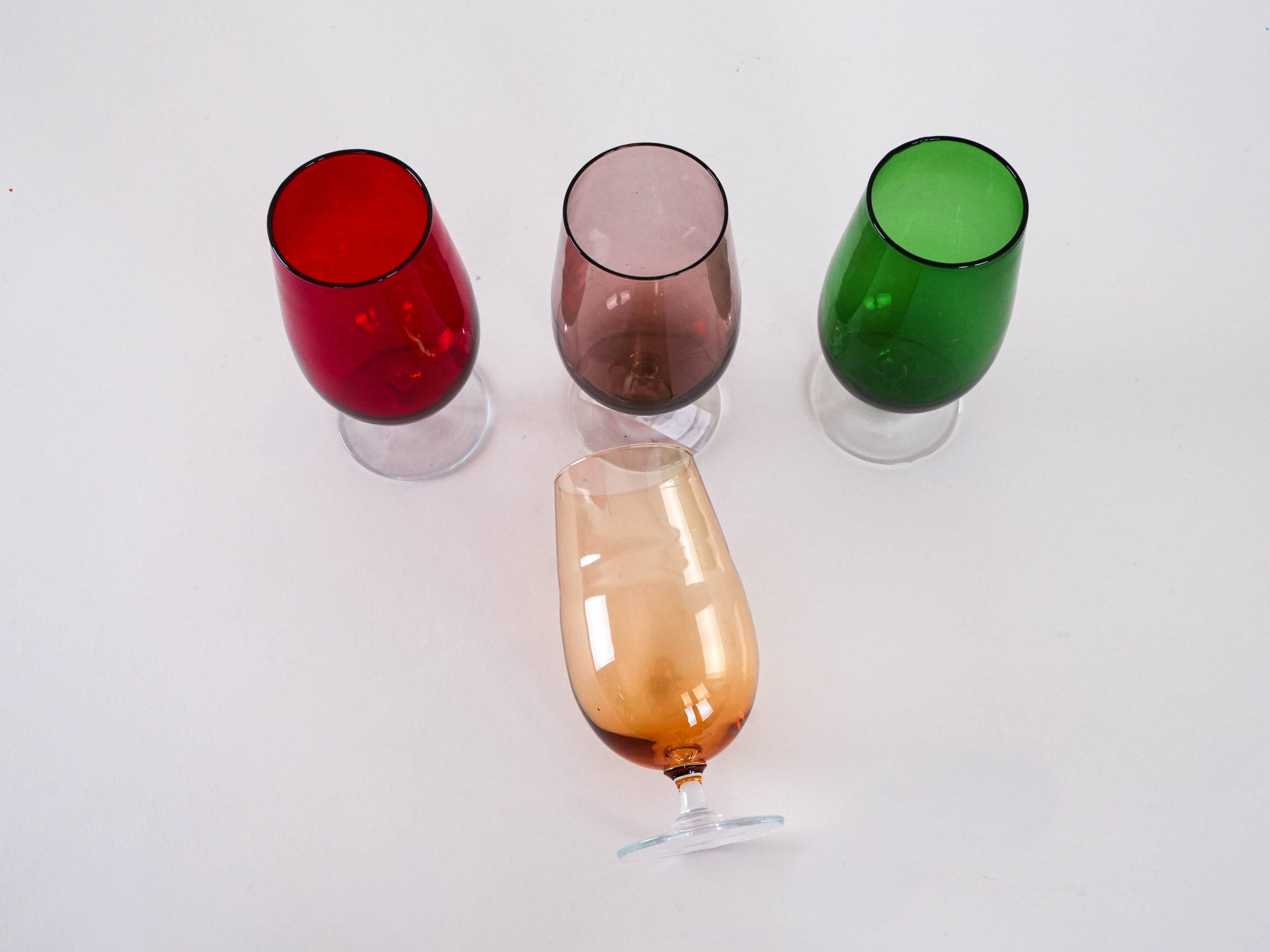 Set of colourful glasses, Italian design, 1970s, made in Italy