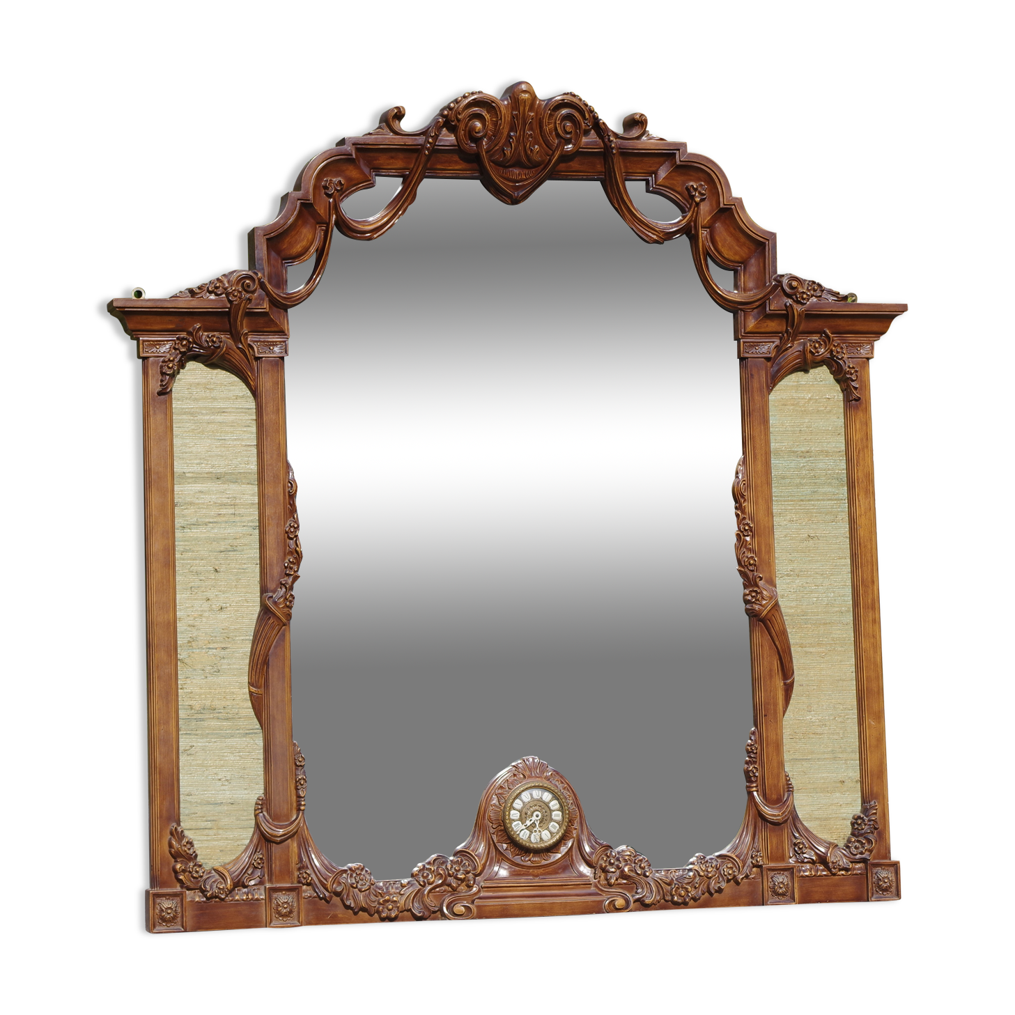 Wooden mirror with clock, 1960