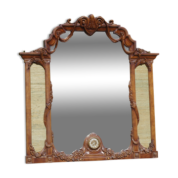 Wooden mirror with clock, 1960