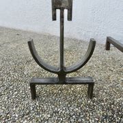 Pair of modernist andirons in forged and hammered steel, French work