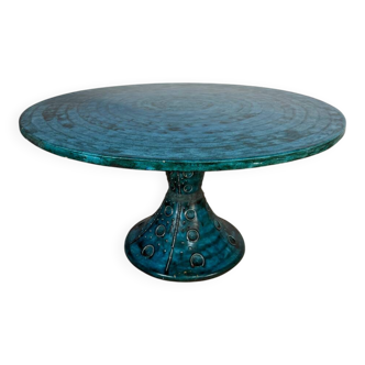 Vintage turquoise ceramic coffee table – sculptural base