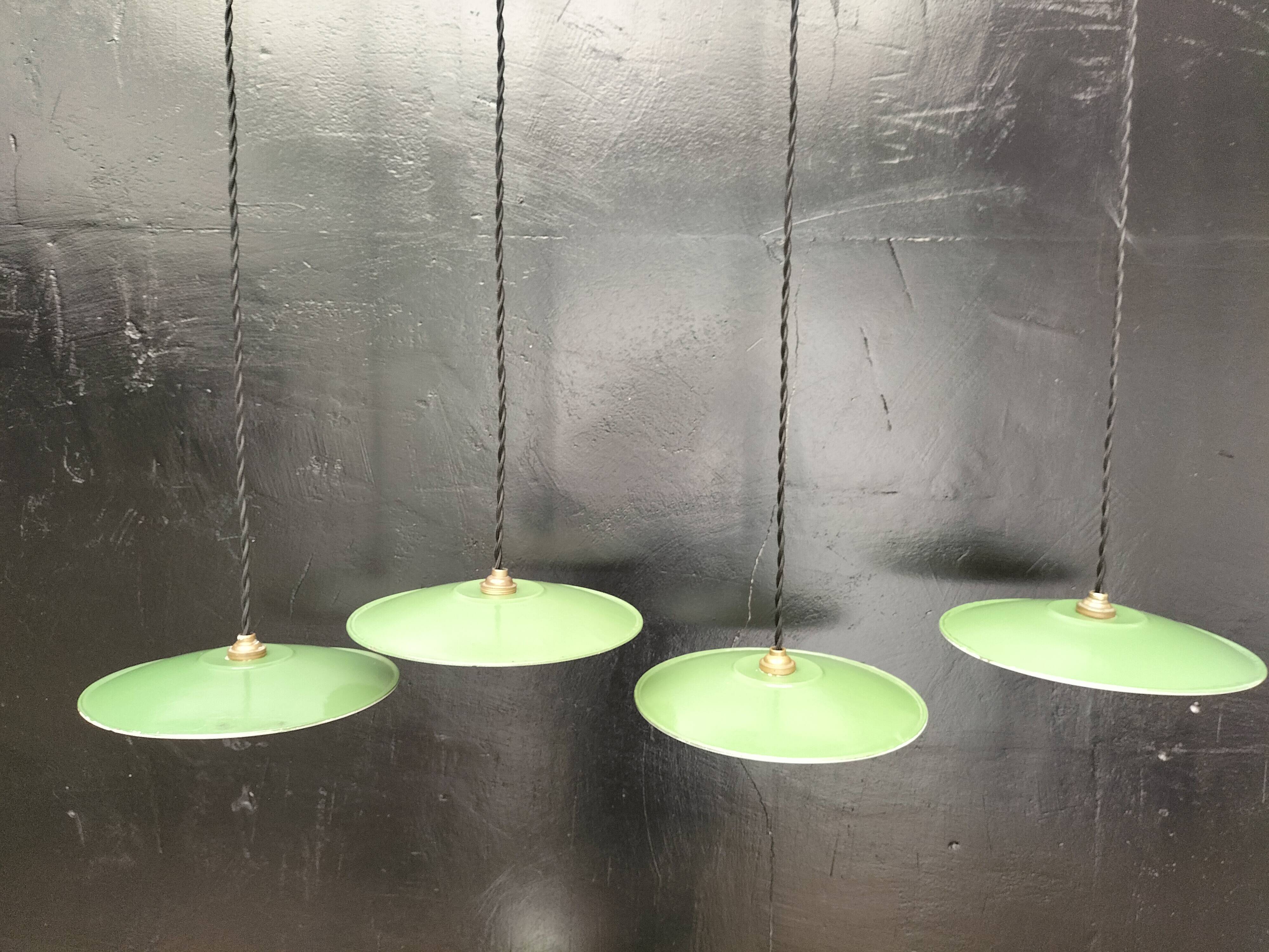 Enameled sheet metal pendant lights